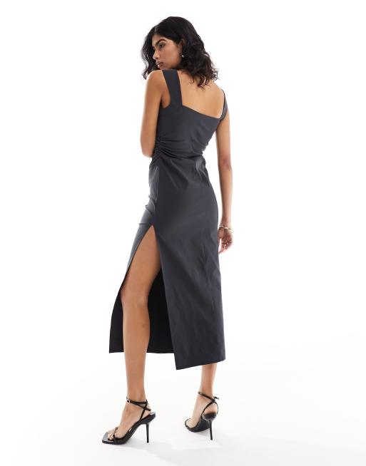Vestido midi gris carbón con detalle de tirantes de ASOS DESIGN, 3 de 4