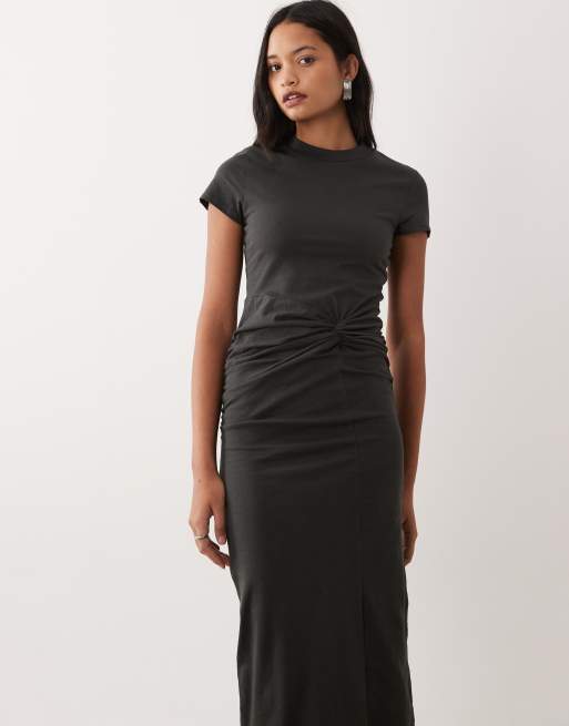 Vestido midi gris carbón de manga corta con detalle retorcido de ASOS DESIGN, 2 de 4