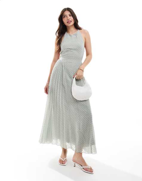 Vestido midi gris empolvado con cuello de nadadora y paneles plisados en la falda de plumeti mullido de ASOS DESIGN - view 1
