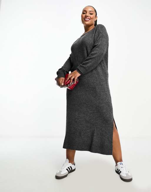 Vestido midi gris estilo jersey de punto de Vero Moda Curve