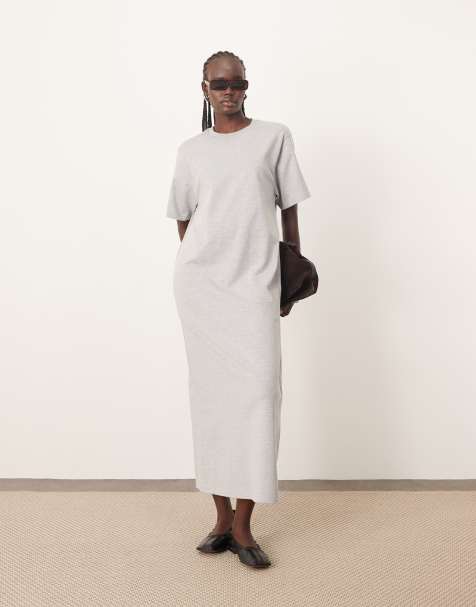 Vestido midi gris jaspeado estilo camiseta de tejido grueso premium de ARRANGE - view 1
