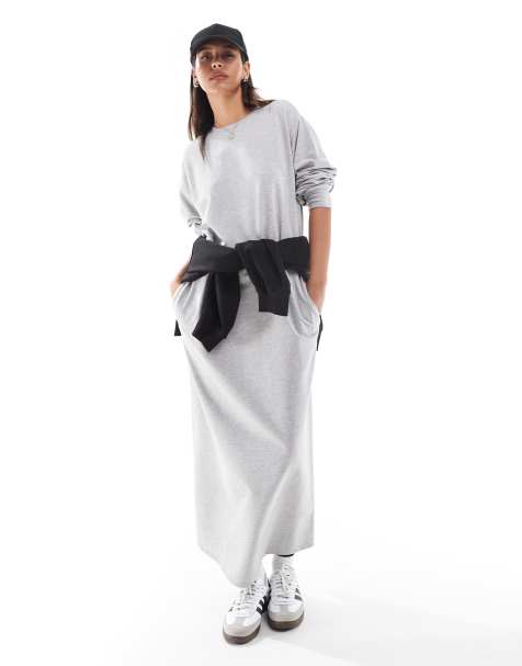 Vestido midi gris jaspeado estilo sudadera con cuello redondo de ASOS DESIGN - view 1