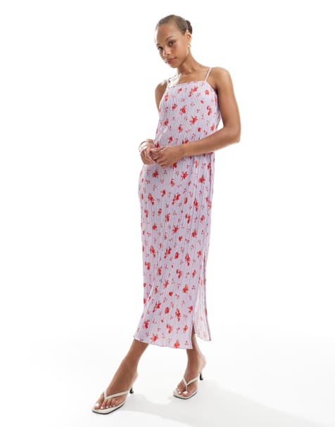 Vestido midi lavanda plisado de tirantes con estampado floral de Pieces - view 1