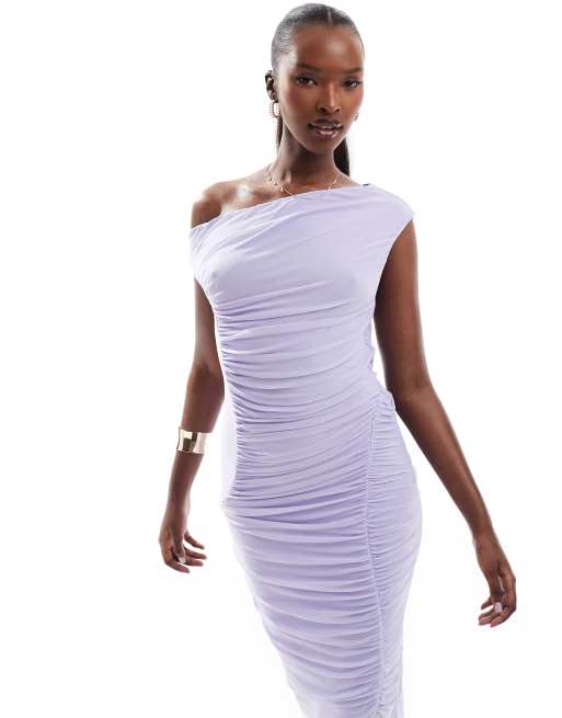 Vestido midi lila con escote Bardot de malla de ASOS DESIGN, 4 de 4