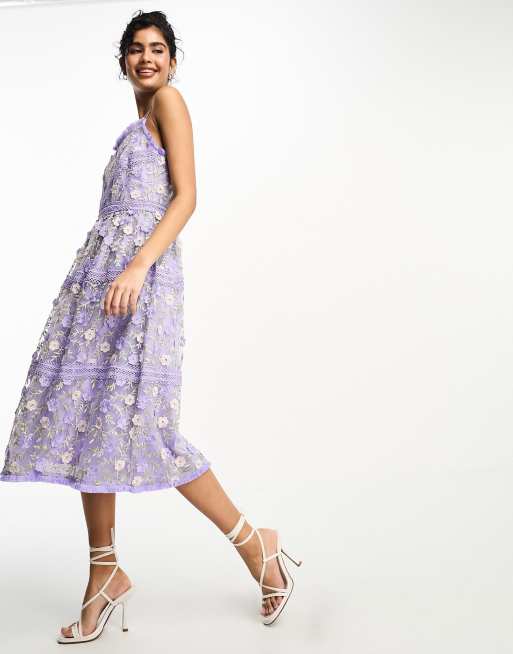 Vestido midi lila de encaje con bordados tridimensionales de Y.A.S, 4 de 4