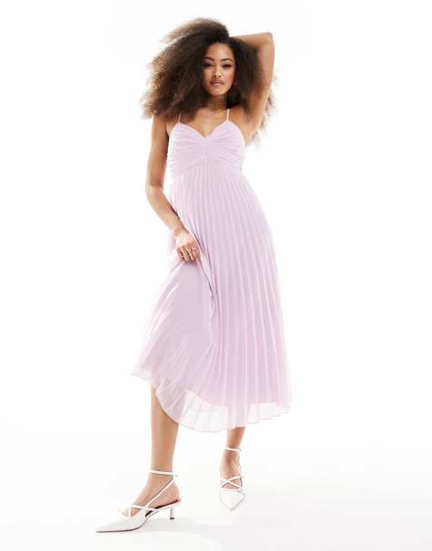 Vestido midi lila de tirantes con detalle de tiras en la espalda y cuerpo y falda plisados de ASOS DESIGN - view 1