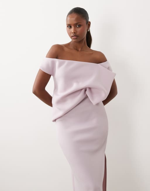 Vestido midi lila fruncido drapeado de tejido efecto neopreno de ASOS DESIGN, 2 de 4