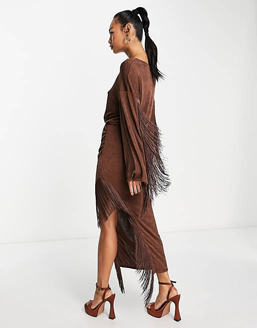 Vestido marrón ceñido larga con de ASOS DESIGN | ASOS