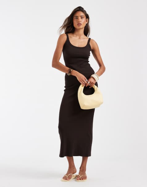 Vestido midi marrón chocolate de canalé de ASOS DESIGN - view 1