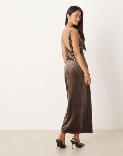Vestido midi marrón con espalda descubierta de terciopelo Margot de Nobody's Child - view 1