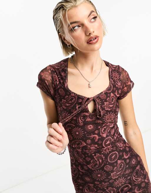 Vestido midi marrón de estilo grunge con estampado de cachemir de Daisy Street, 4 de 4