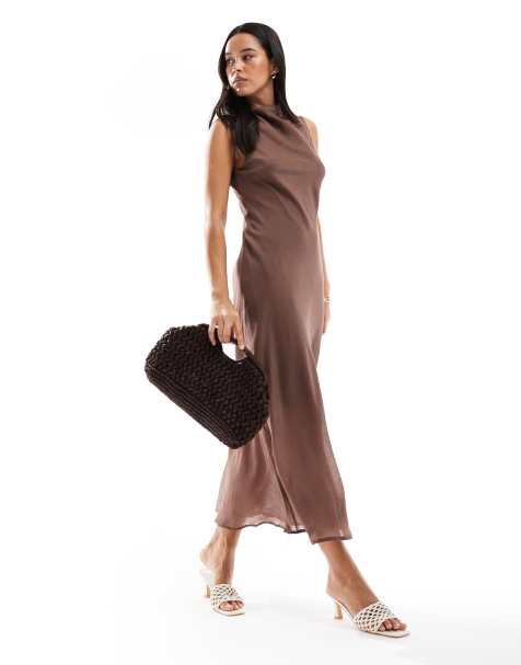 Vestido midi marrón moca sin mangas con cuello alto de Brave Soul - view 1