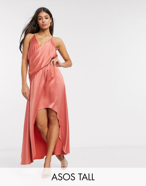 Vestido midi minimalista de satén drapeado de ASOS DESIGN Tall