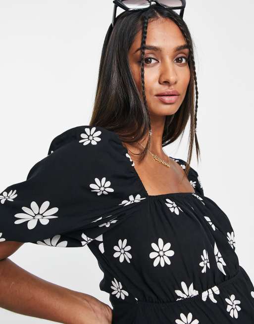 Vestido midi monocromático con estampado floral, escote cuadrado y detalle elástico de ASOS DESIGN Maternity, 4 de 4