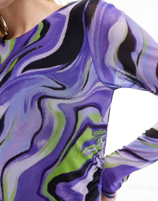 Vestido midi morado ajustado con estampado de ondas de Y.A.S, 2 de 4