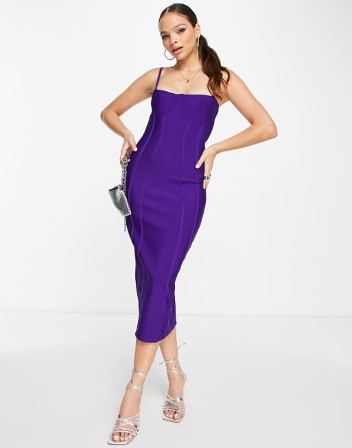 midi morado ajustado de escote cuadrado Premium de Band Stars | ASOS