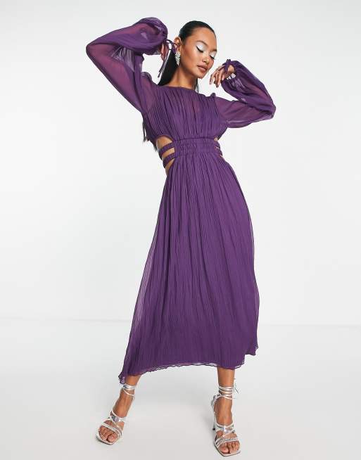 Vestido midi morado plisado con cintura fruncida de ASOS DESIGN