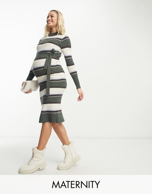 Vestido midi multicolor a rayas de punto de Mamalicious Maternity