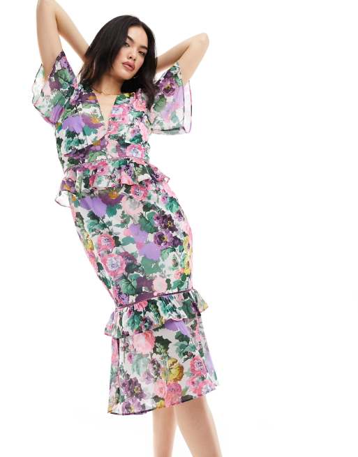 Vestido midi multicolor con bajo de volantes de Hope & Ivy 