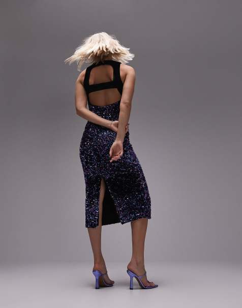 Vestido midi multicolor con espalda al aire de lentejuelas de Topshop - view 1
