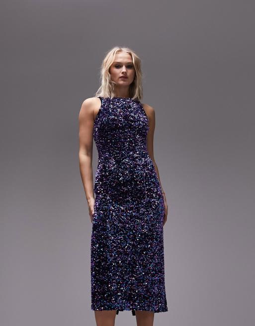 Vestido midi multicolor con espalda al aire de lentejuelas de Topshop, 4 de 4