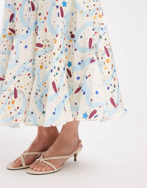 Vestido midi multicolor con estampado de lunares y escote palabra de honor Polly de Laagam, 4 de 4