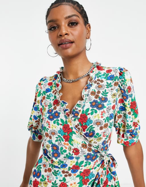 Vestido midi multicolor cruzado con estampado floral de Topshop Tall, 3 de 4
