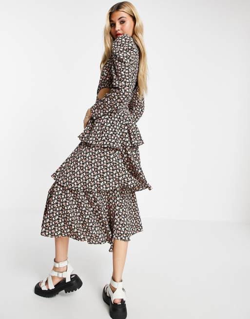 Vestido midi multicolor escalonado con abertura de Topshop, 3 de 4