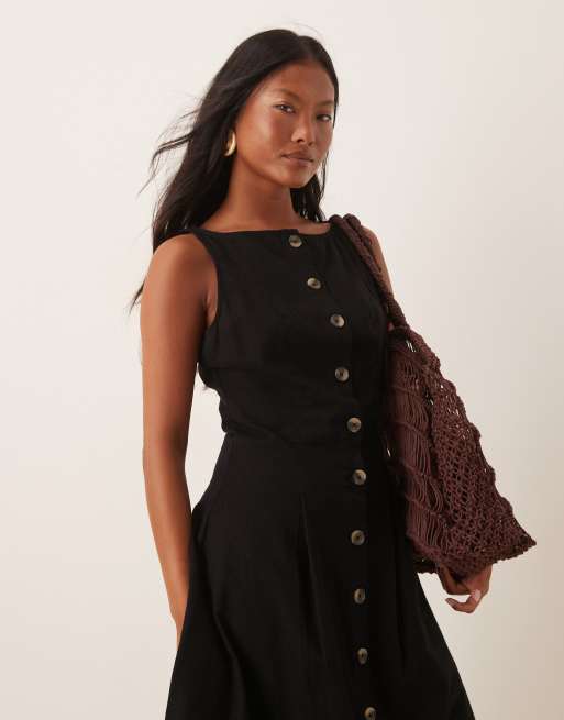 Vestido midi negro abotonado estilo chaleco con cuello barco de ASOS DESIGN Petite, 3 de 4