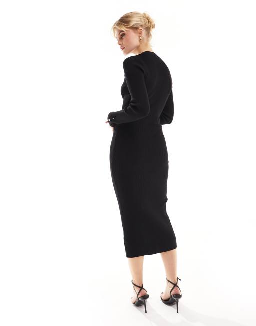 Vestido midi negro abotonado y fruncido de punto de New Look ASOS
