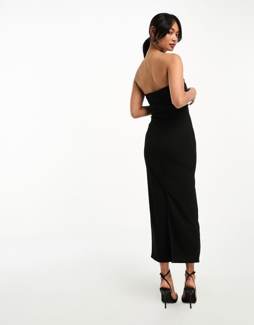 Vestido midi negro ajustado estilo palabra de honor escotado de River Island, 3 de 4