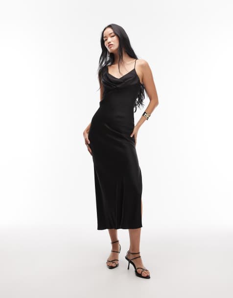 Vestido midi negro asimétrico con cuello desbocado de & Other Stories - view 1