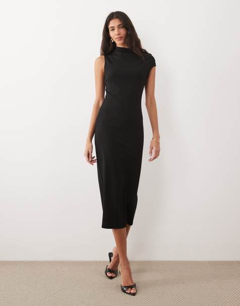 Vestido midi negro asimétrico de manga corta de Mango - view 1