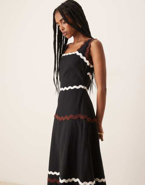 Vestido midi negro con abertura en la espalda y ribetes en zigzag Acacia de Nobody's Child - view 1