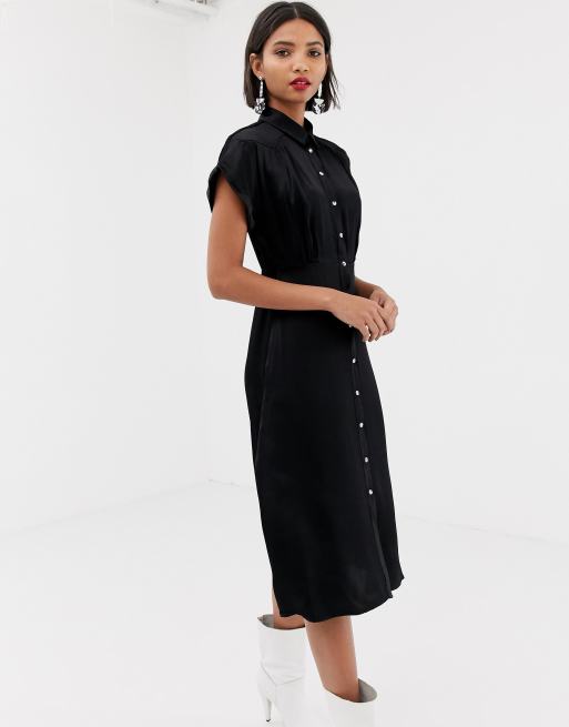 Vestido midi negro con botones delanteros de Mango ASOS