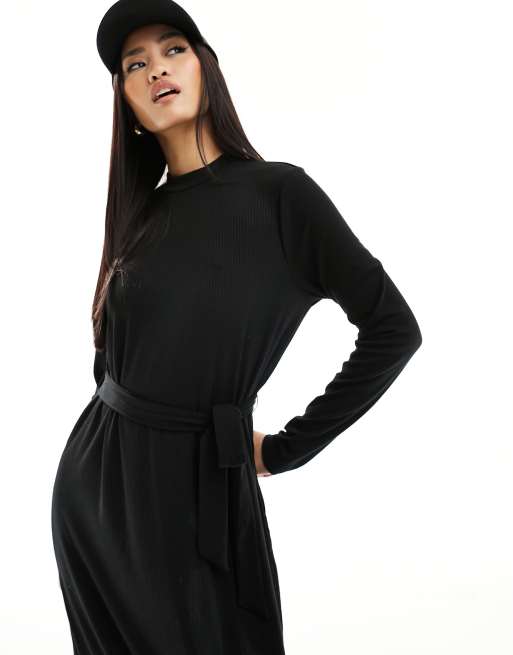Vestido midi negro con cuello alto de punto Easy de Vila