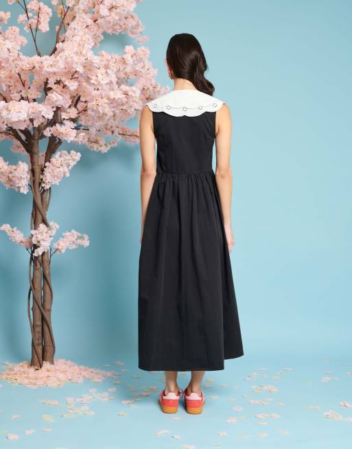 Vestido midi negro con cuello babero extraíble de Sister Jane, 3 de 4