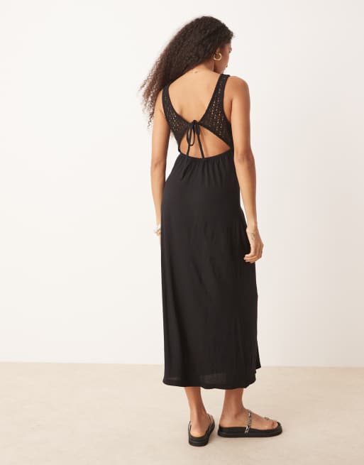 Vestido midi negro con cuello de pico y cuerpo de encaje de ASOS DESIGN, 4 de 4