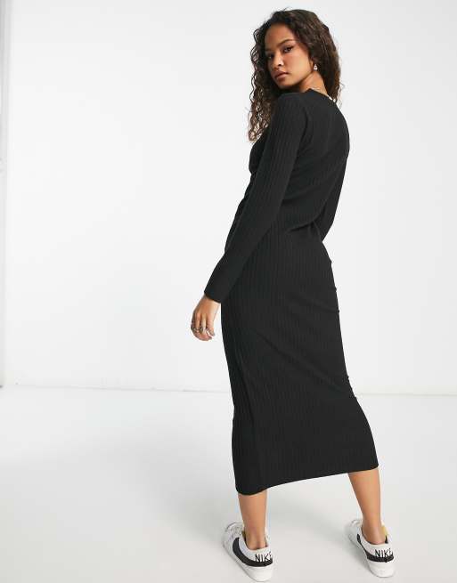 Vestido midi negro con cuello redondo de canalé suave de New Look, 2 de 4