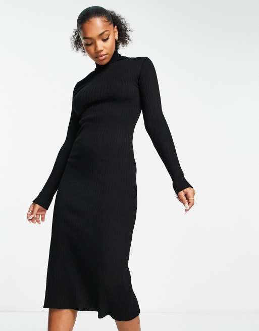 Vestido midi negro con cuello vuelto de punto de New Look