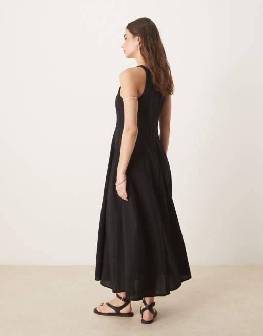 Vestido midi negro con detalle de costuras de ASOS DESIGN, 3 de 4