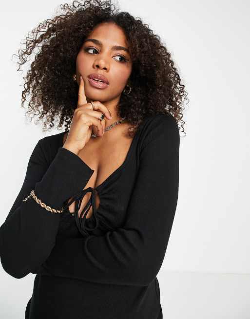 Vestido midi negro con detalle de lazada de canalé de Missguided Maternity, 4 de 4