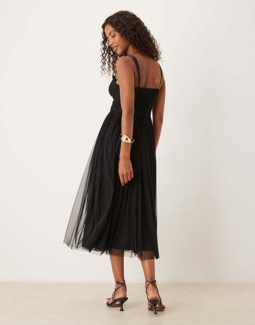 Vestido midi negro con diseño estilo corsé de tul de Lace & Beads, 4 de 4
