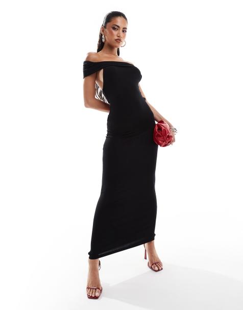 Vestido midi negro con escote Bardot y detalle de tirante en la espalda de ASOS DESIGN - view 1