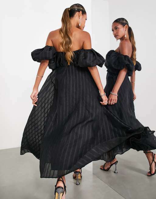 Vestido midi negro con escote Bardot y manga abullonada de ASOS EDITION, 2 de 4