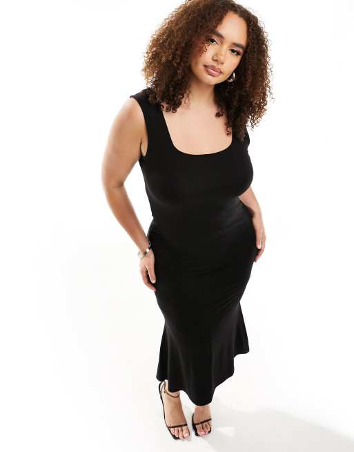 Vestido midi negro con escote cuadrado redondeado de ASOS DESIGN Curve, 2 de 4