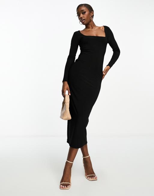 Vestido midi negro con escote cuadrado y doble forro de Public Desire