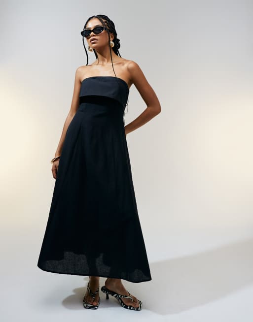 Vestido midi negro con escote palabra de honor plegado de ASOS DESIGN, 3 de 4
