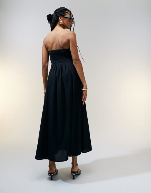 Vestido midi negro con escote palabra de honor plegado de ASOS DESIGN, 4 de 4