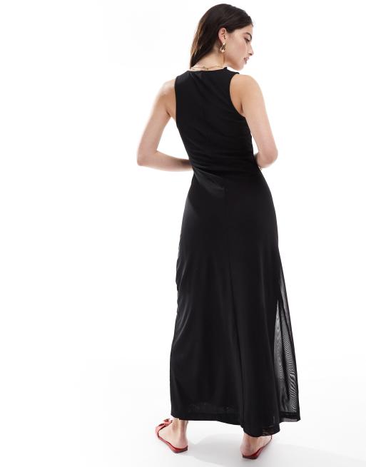 Vestido midi negro con espalda de nadadora y bordado floral de malla de ASOS DESIGN, 4 de 4